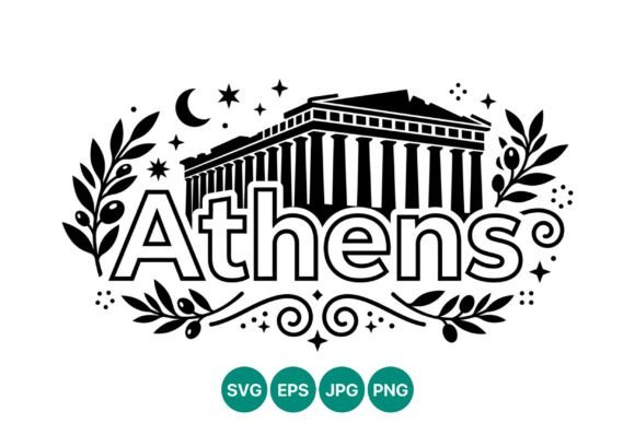 Athens Parthenon Olive Branch Vector Art: Graphics & Illustrations for Creative Projects