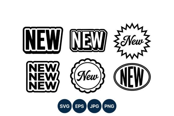 Black and White New Text Badges: Graphics for Modern Branding