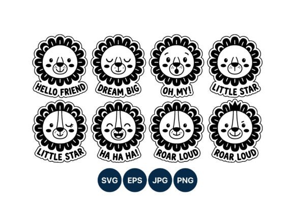 Cute Lion Faces with Text Vector
