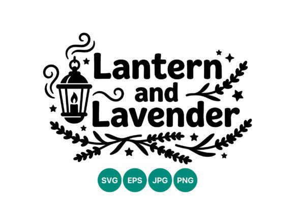 Lantern and Lavender Black White Vector